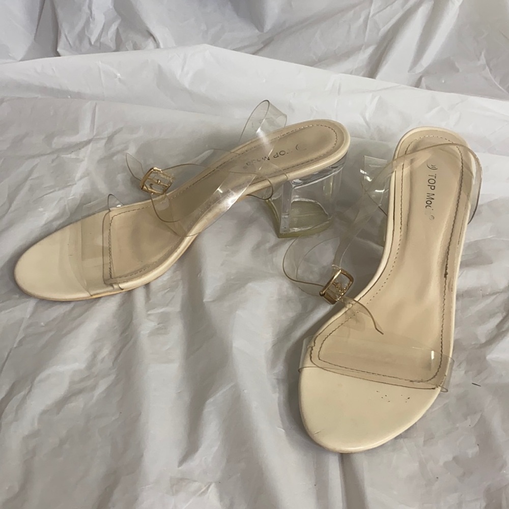 Clear straps block heels